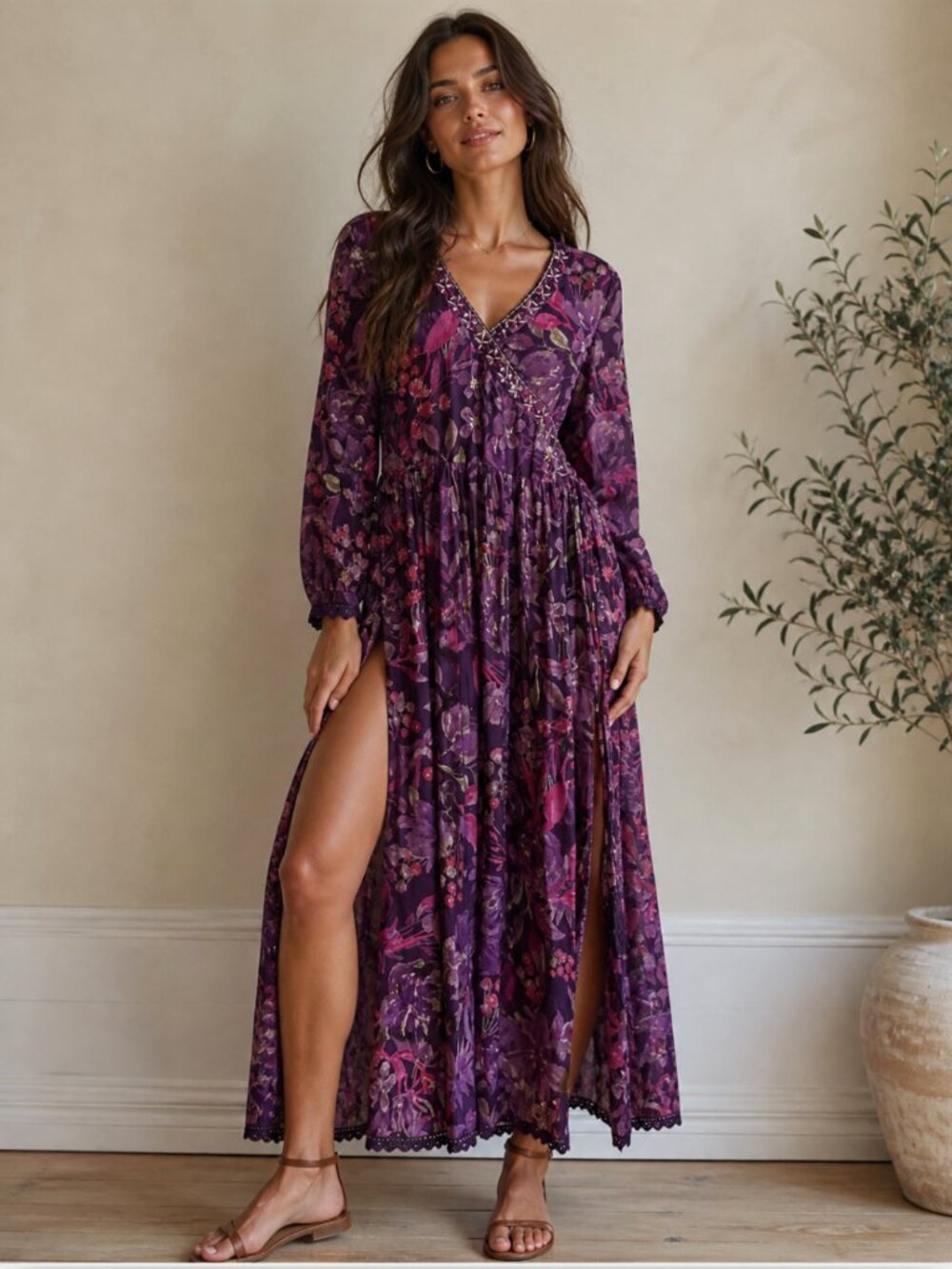 Dress Midi Cotton Side Slits Size L